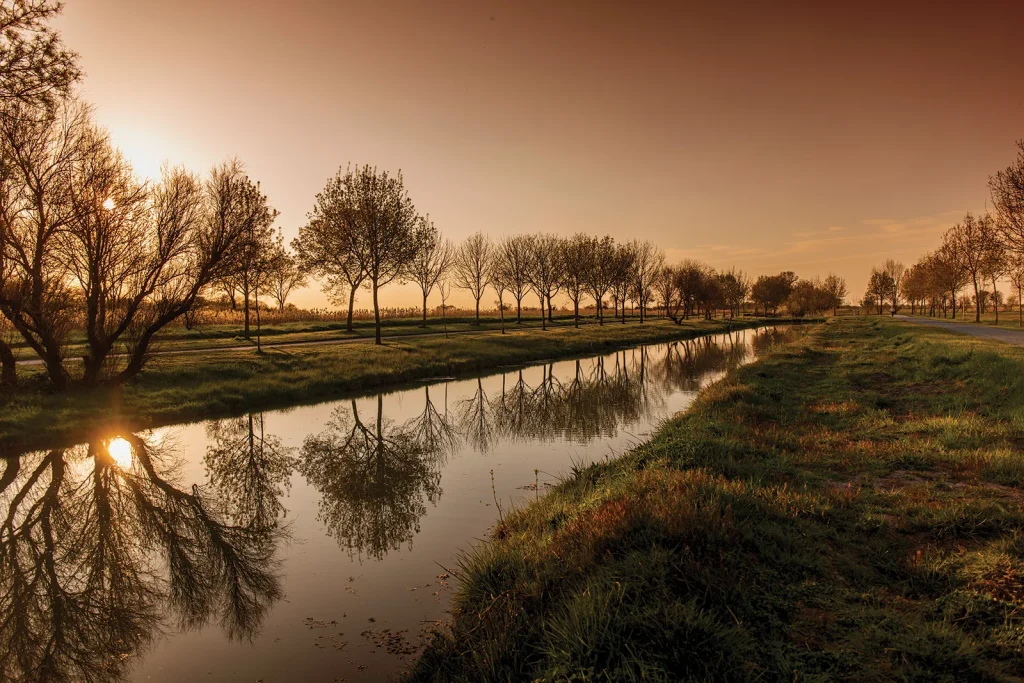 Balade sur les berges de la Seudre à Saujon au coucher du soleil